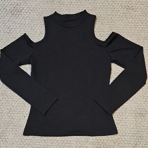 YF Black Cold Shoulder Top, Youth Large